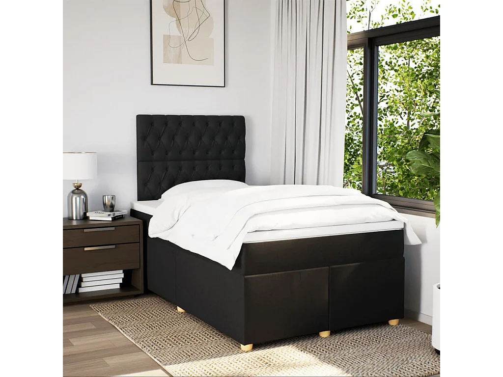 Cama box spring con colchón tela negro 120x190 cm