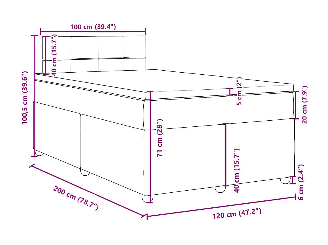 Cama box spring con colchón tela negro 120x200 cm