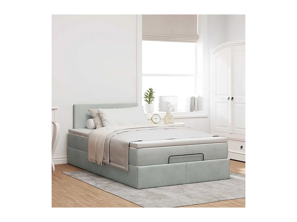 Cadre de lit ottoman et matelas gris clair 120x200 cm velours