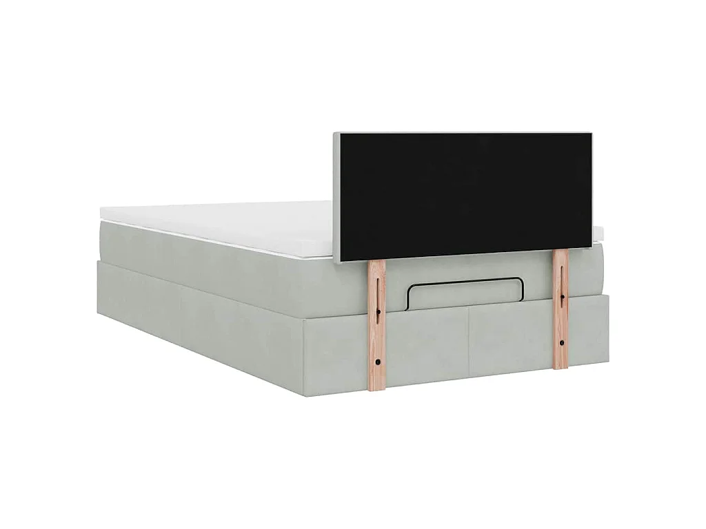 Estructura cama otomana colchón terciopelo gris claro 120x200cm