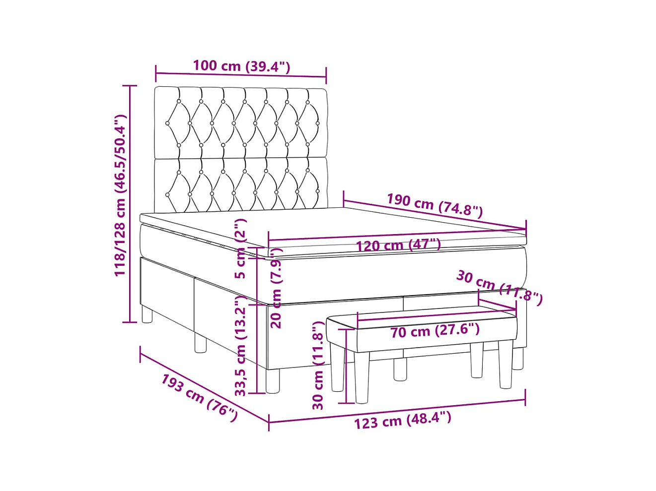 Boxspringbett mit Matratze Taupe 120x190 cm Stoff