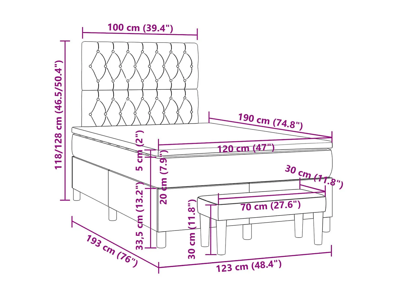 Boxspringbett mit Matratze Taupe 120x190 cm Stoff
