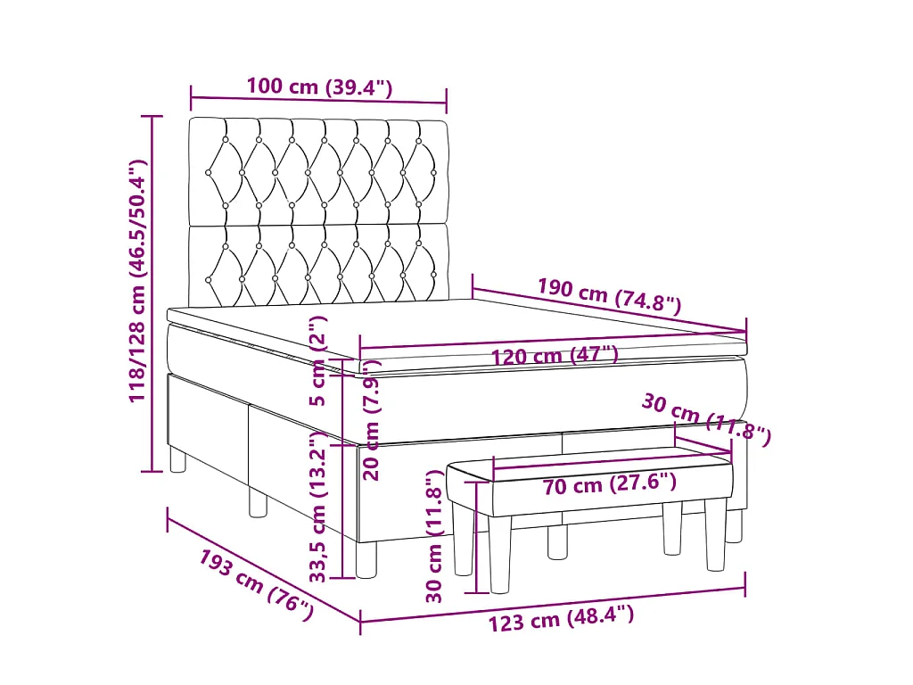 Giroletto a Molle con Materasso Tortora 120x190 cm in Tessuto