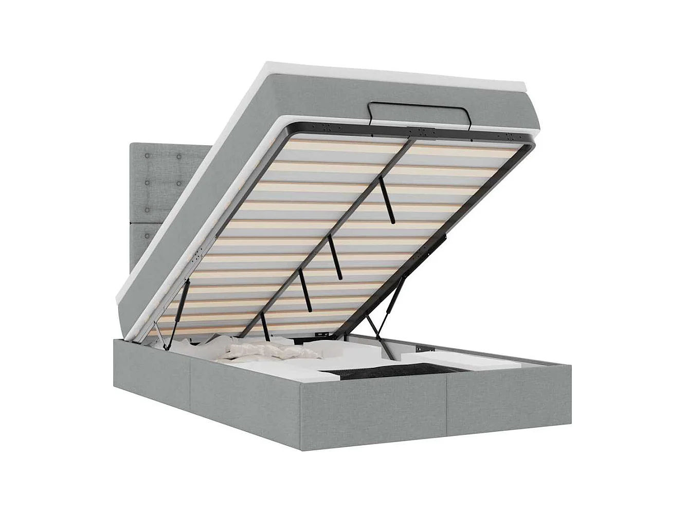 Cadre de lit ottoman et matelas gris clair 120x200 cm tissu