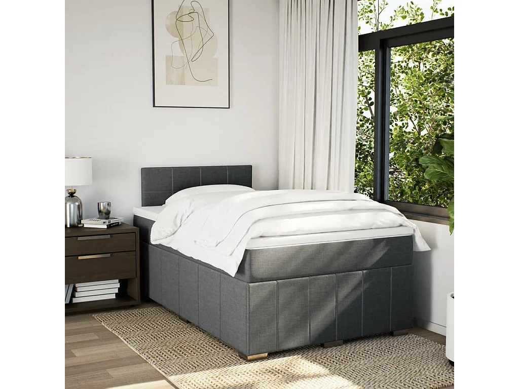 Cama boxspring com colchão 120x190 cm tecido cinzento-escuro
