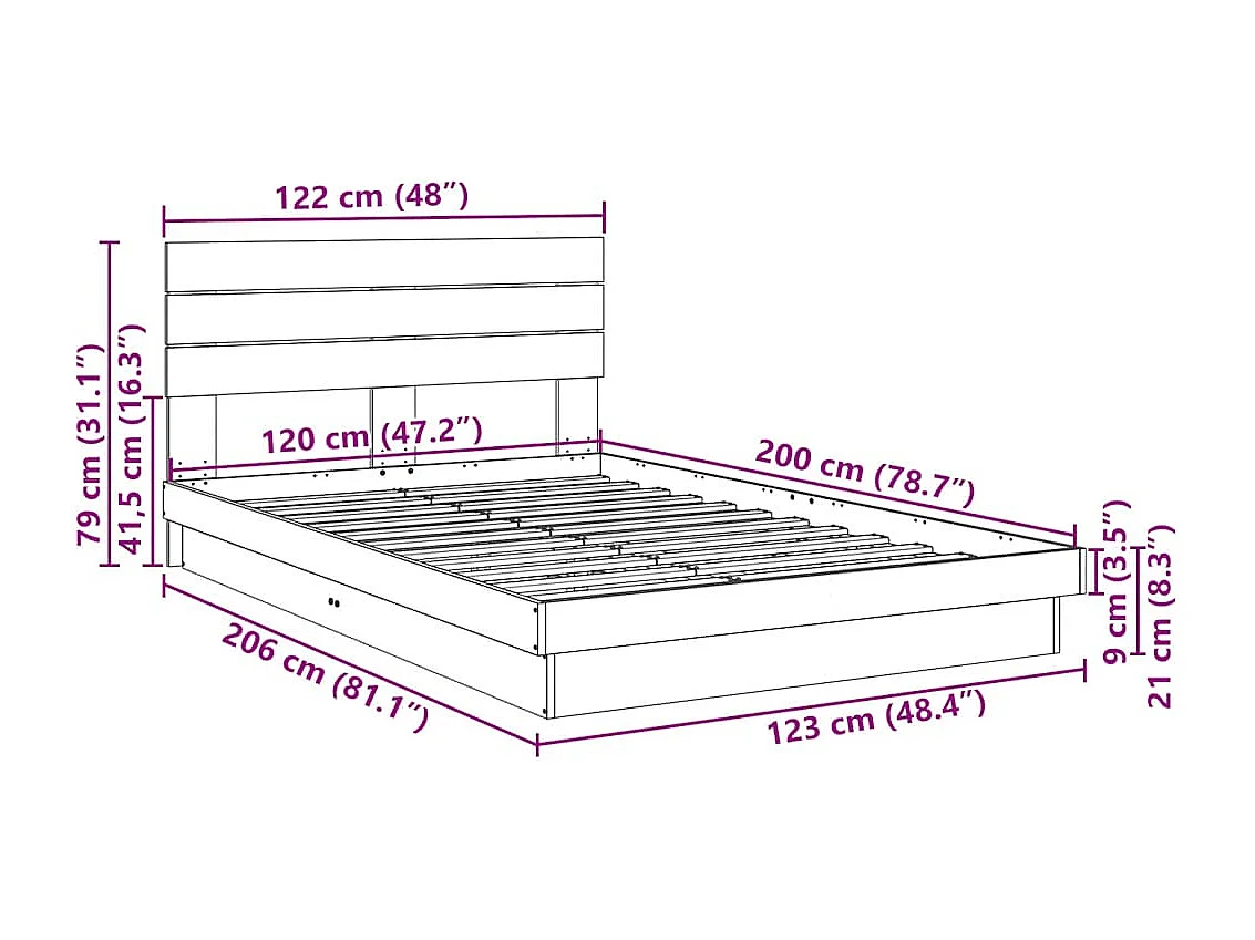 Bedframe hoofdeinde zonder matras 120x200 cm massief hout eiken
