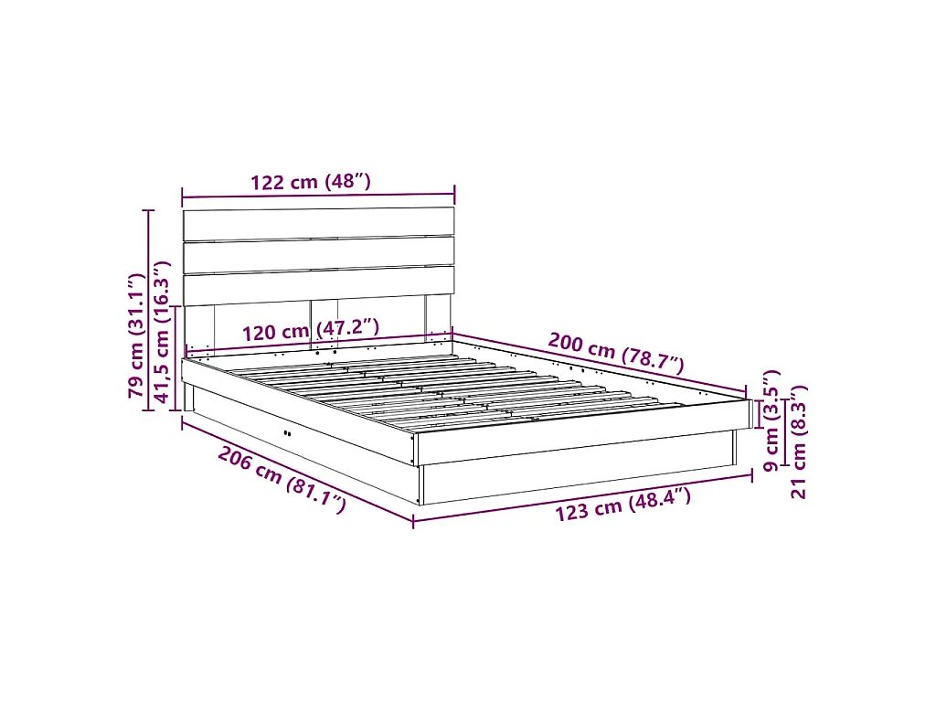 Estructura de cama con cabecero sin colchón 120x200 cm