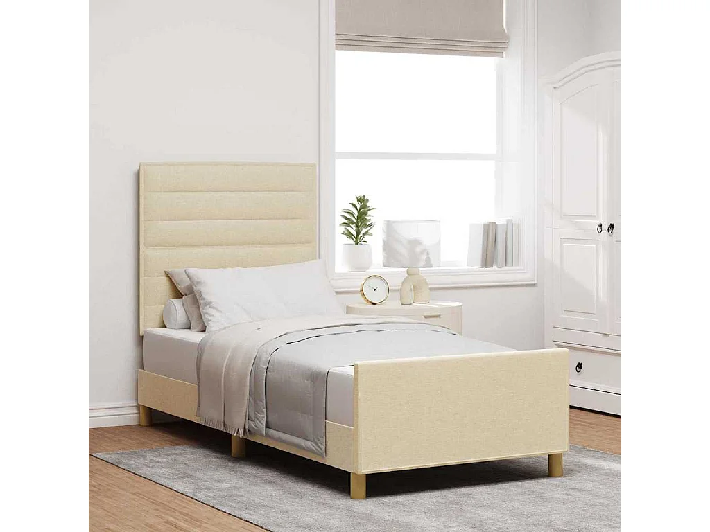 Bettgestell mit Kopfteil Creme 100 x 200 cm Stoff