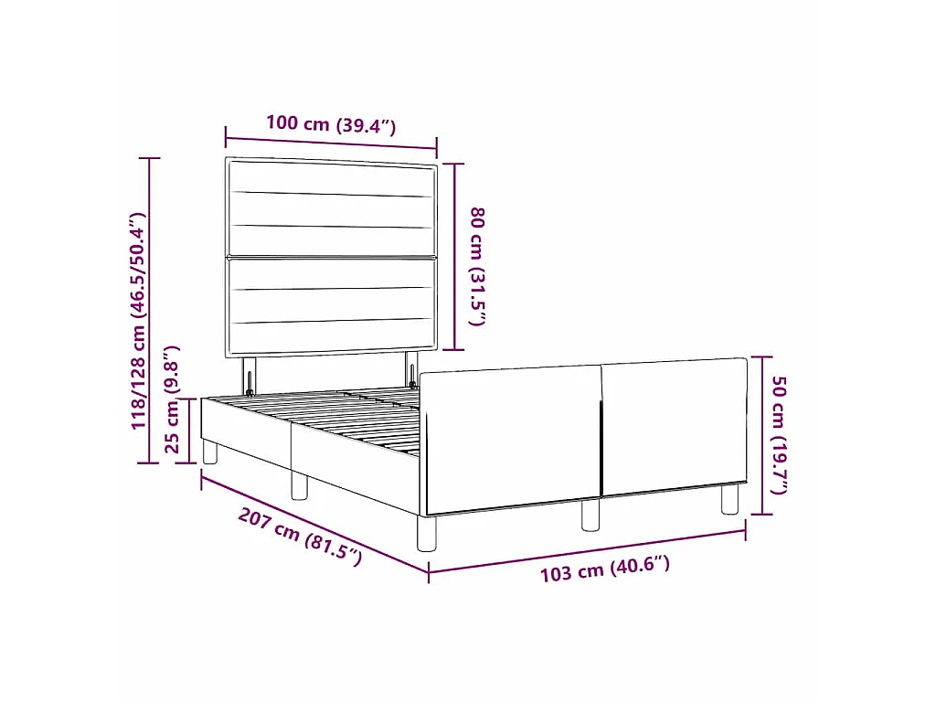Bettgestell mit Kopfteil Creme 100 x 200 cm Stoff