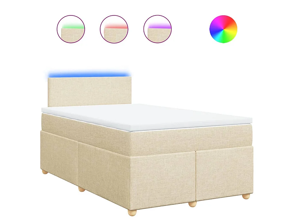 Cama box spring con colchón tela color crema 120x200 cm