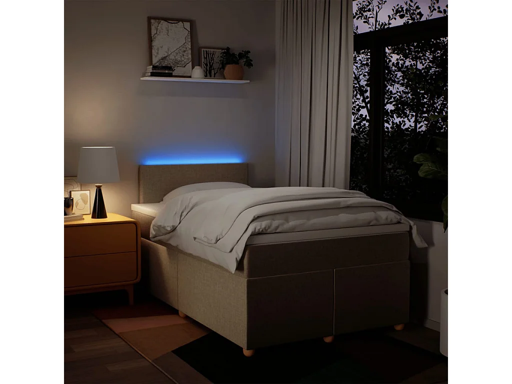 Cama box spring con colchón tela color crema 120x200 cm