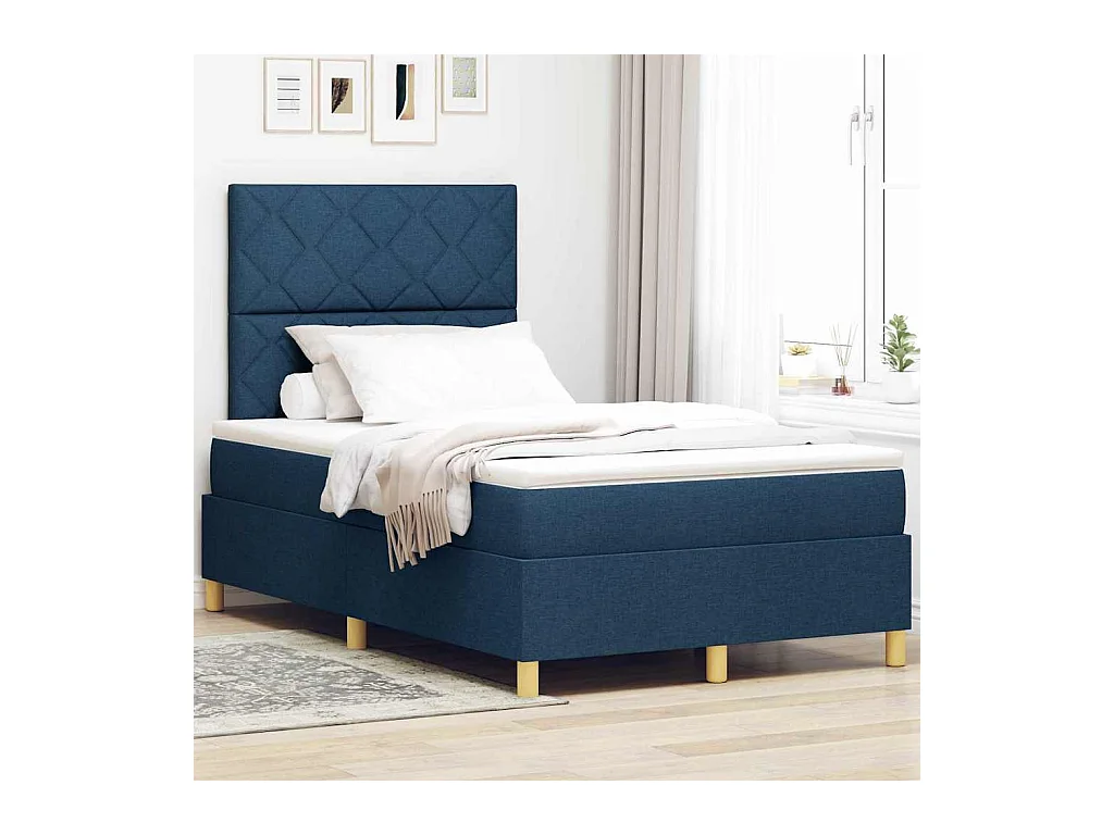Lit à ressorts avec matelas Bleu 120 x 200 cm tissu