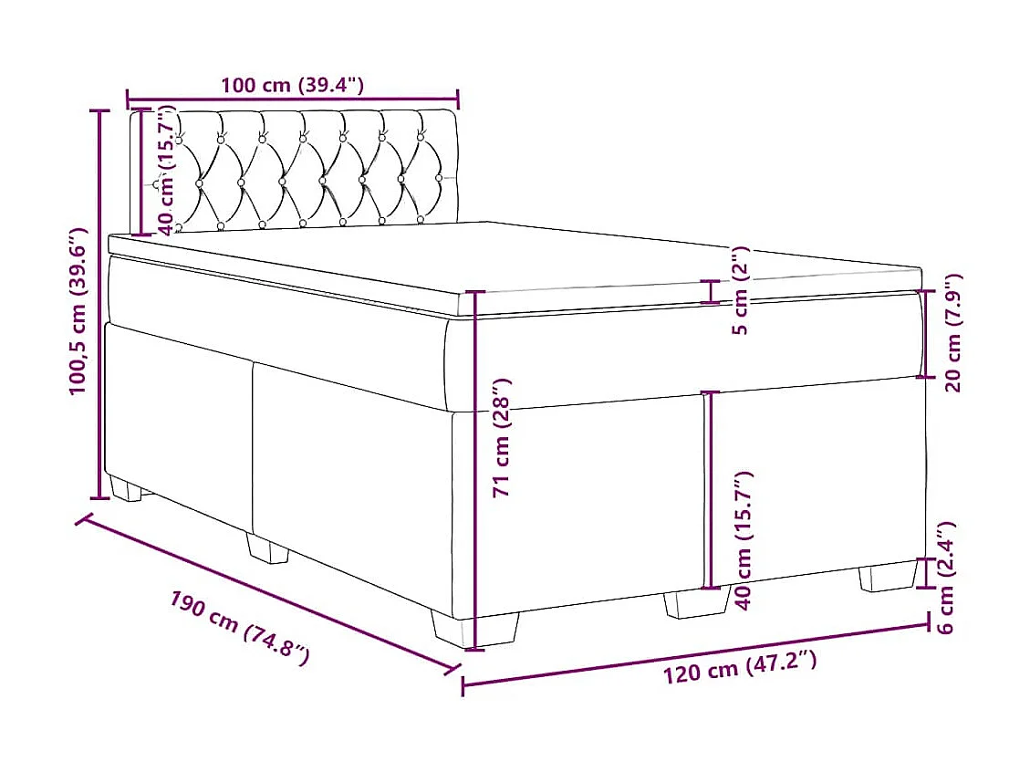 Boxspringbett mit Matratze Hellgrau 120x190 cm Stoff