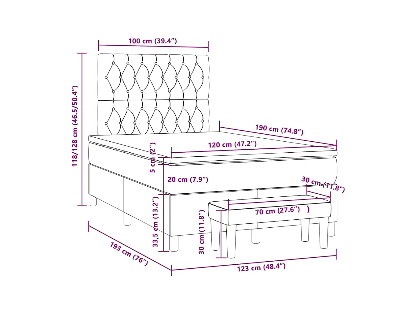 Sommier à lattes de lit avec matelas rose 120x190 cm velours