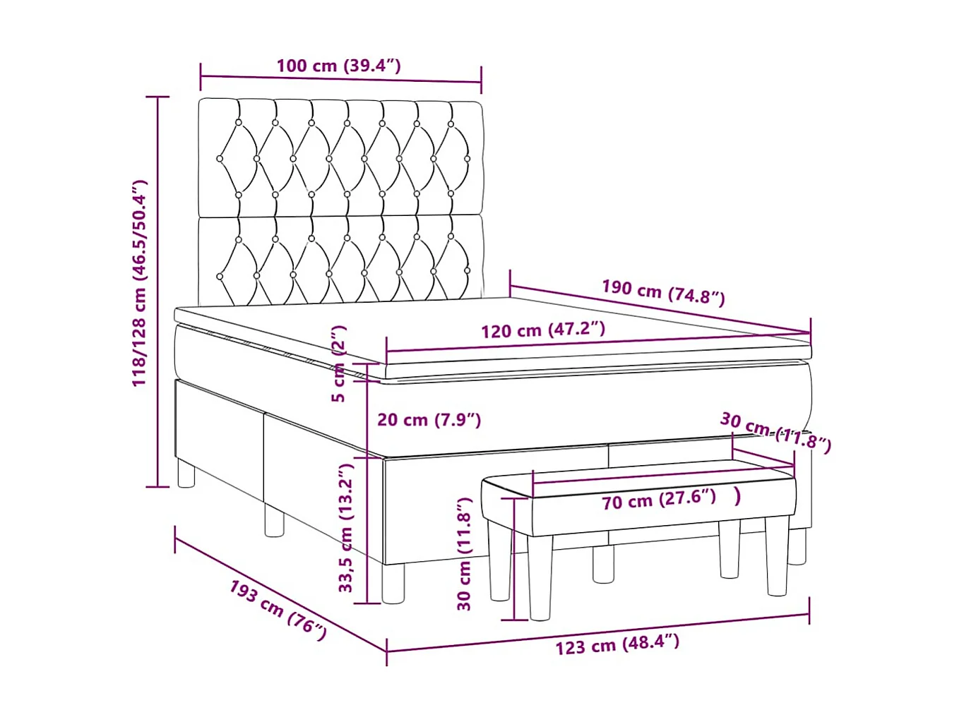 Sommier à lattes de lit avec matelas rose 120x190 cm velours