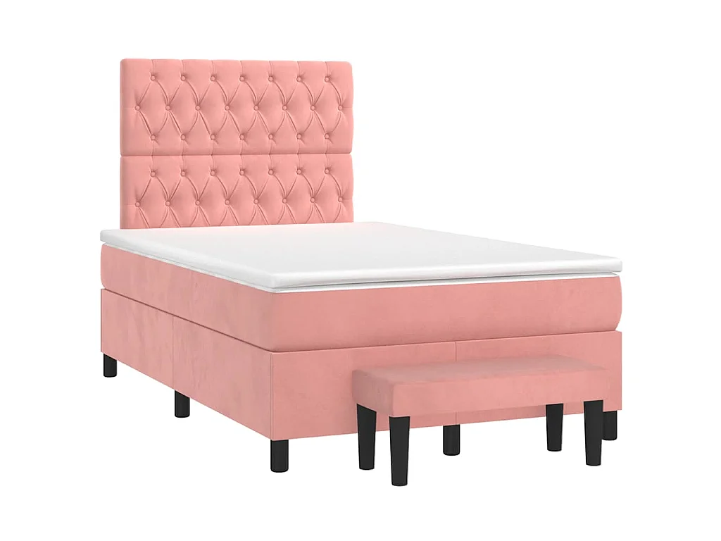 Sommier à lattes de lit avec matelas rose 120x190 cm velours