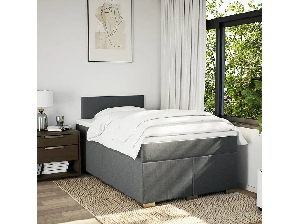 Cama box spring con colchón tela gris oscuro 120x200 cm