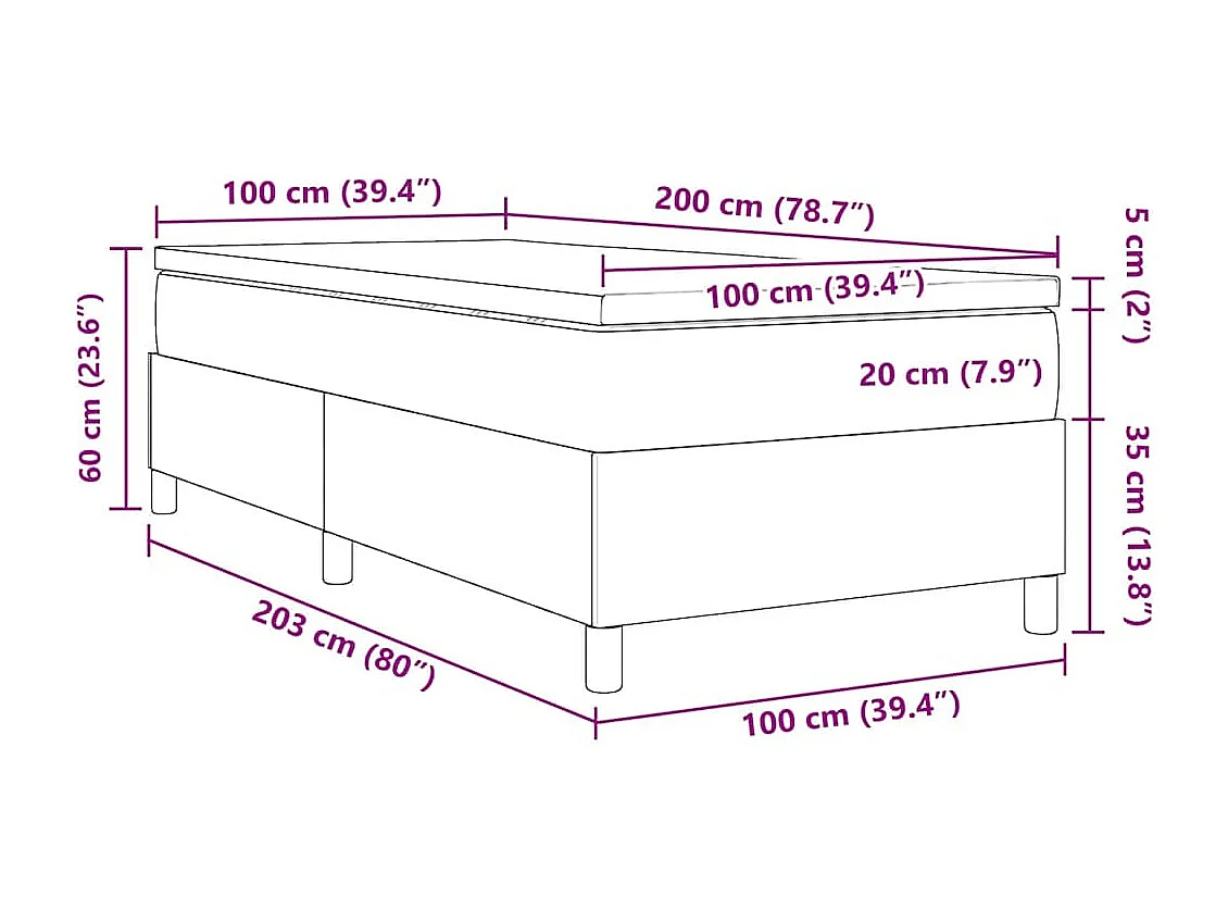 Boxspringbed Donkergrijs en Wit 100 x 200 cm Katoen Stof