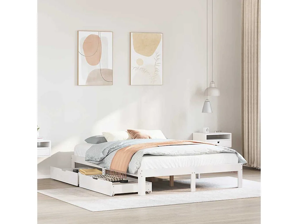 Estructura de cama con cajones madera pino blanco 120x190 cm