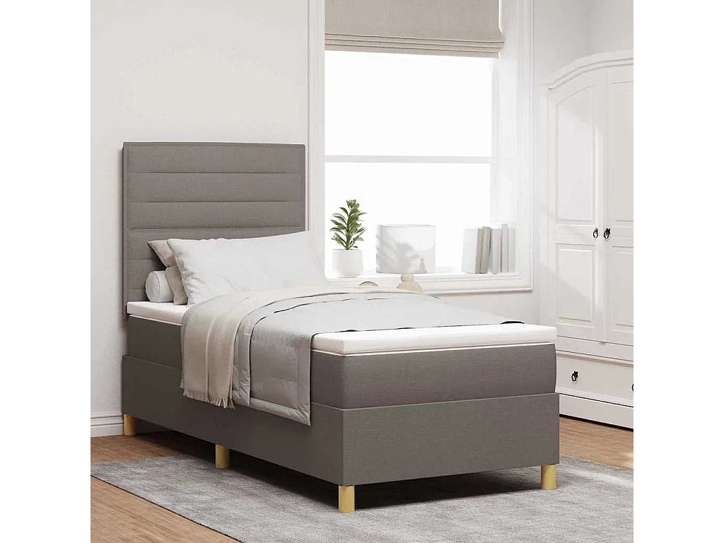 Lit à ressorts avec tête de lit Taupe 100 x 200 cm tissu