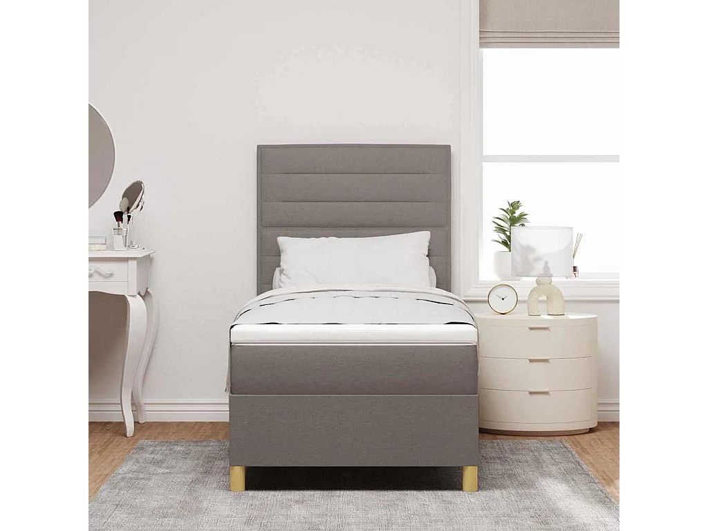 Lit à ressorts avec tête de lit Taupe 100 x 200 cm tissu