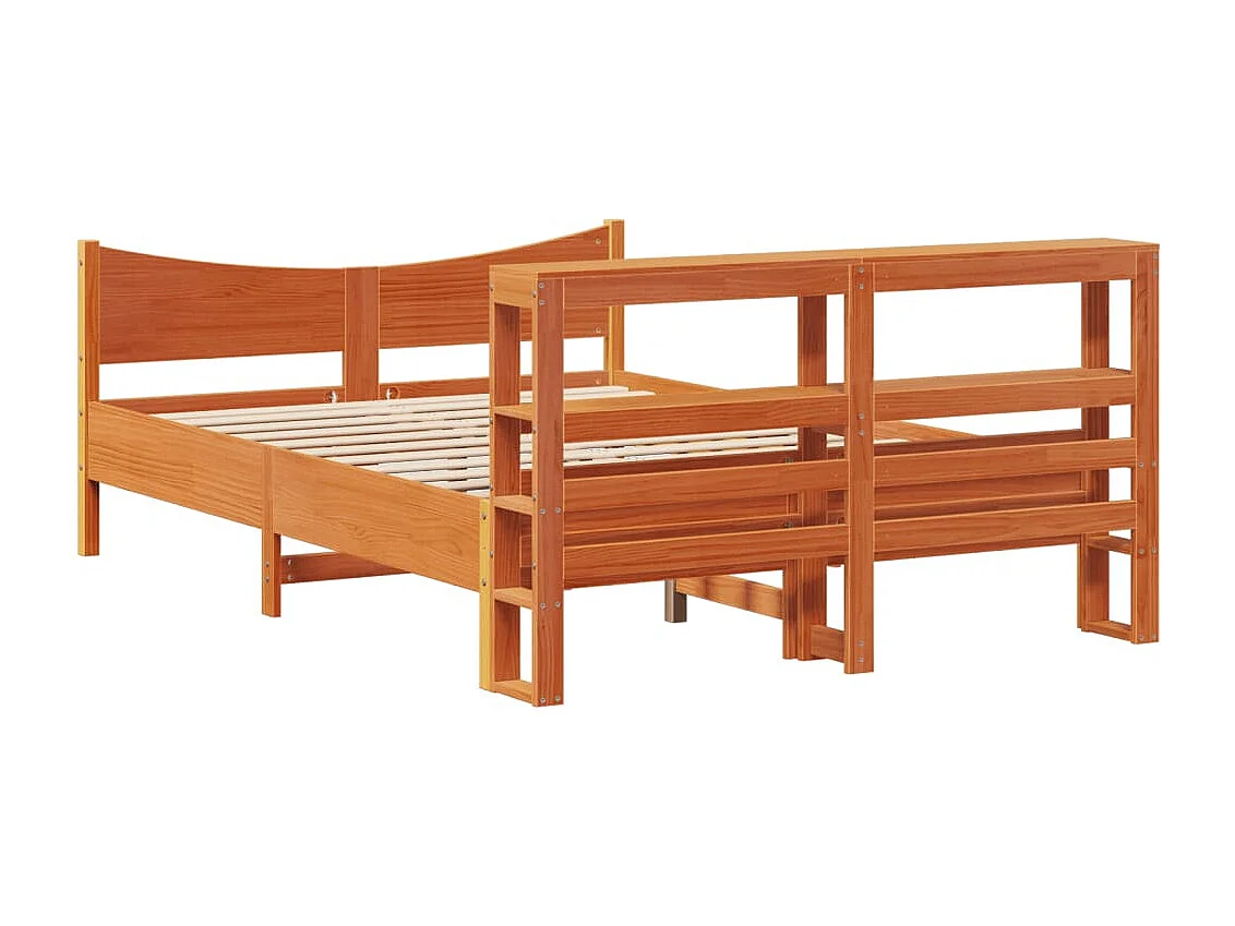 Estructura cama con cabecero madera pino marrón cera 120x200 cm