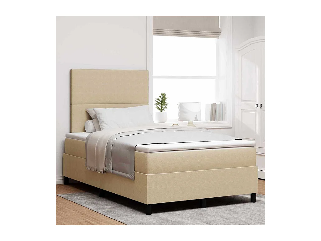 Boxspring bed Handmatig Lichtgrijs en wit. 203 x 120 x 128 cm