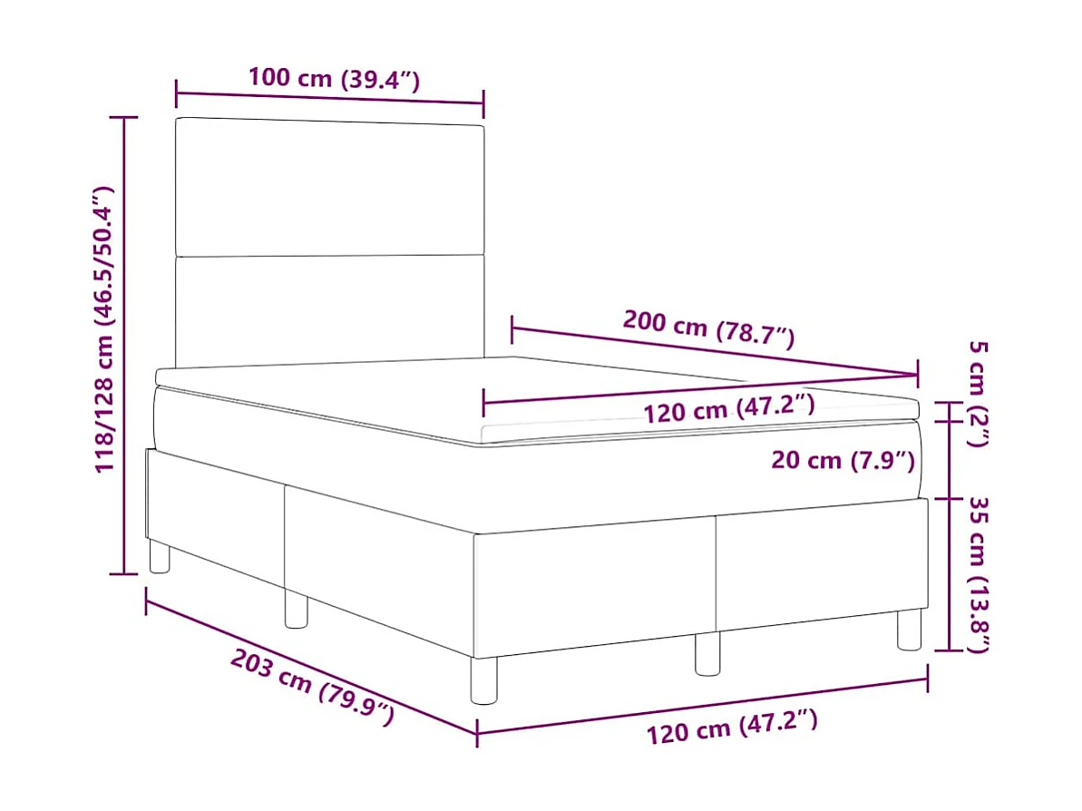 Boxspring bed Handmatig Lichtgrijs en wit. 203 x 120 x 128 cm