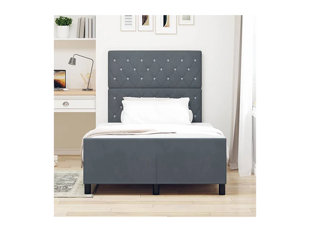 Cadre de lit avec tête de lit Gris foncé 120 x 190 cm Velours