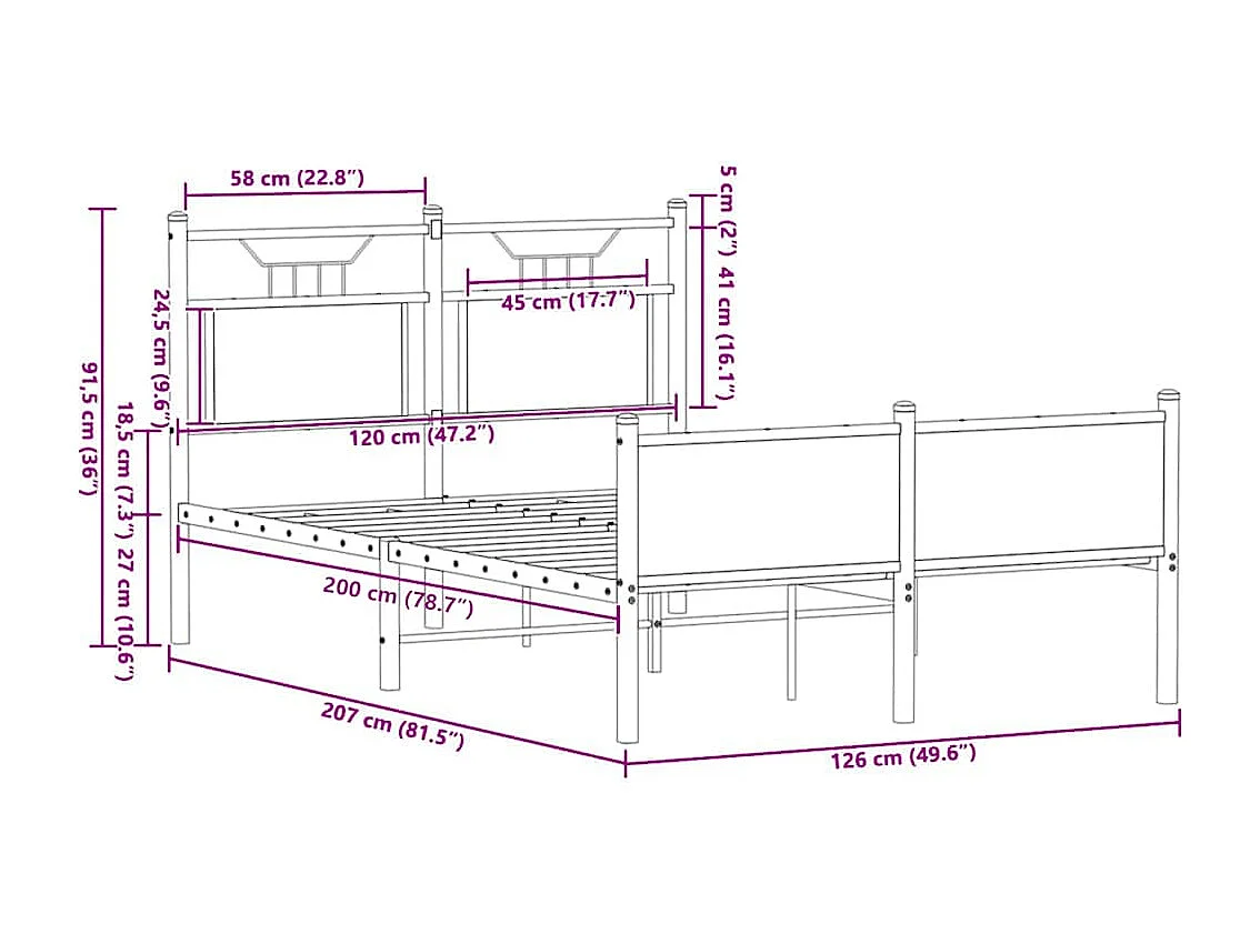 Cadre de lit sans matelas chêne sonoma 120x200 cm