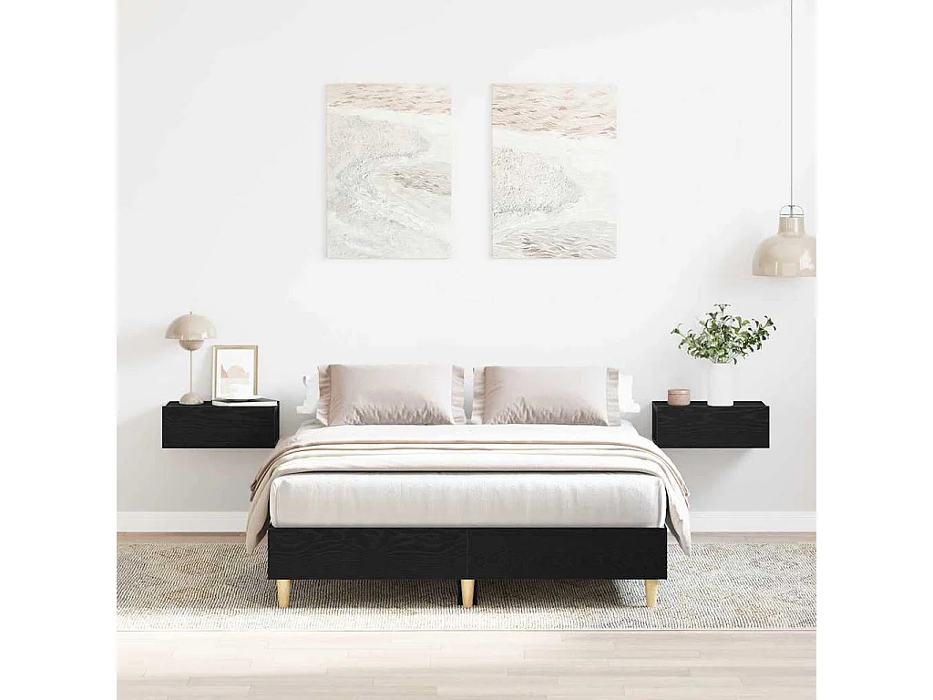 Bedframe Zwart Eiken 193 x 123 x 25 cm Bewerkt hout