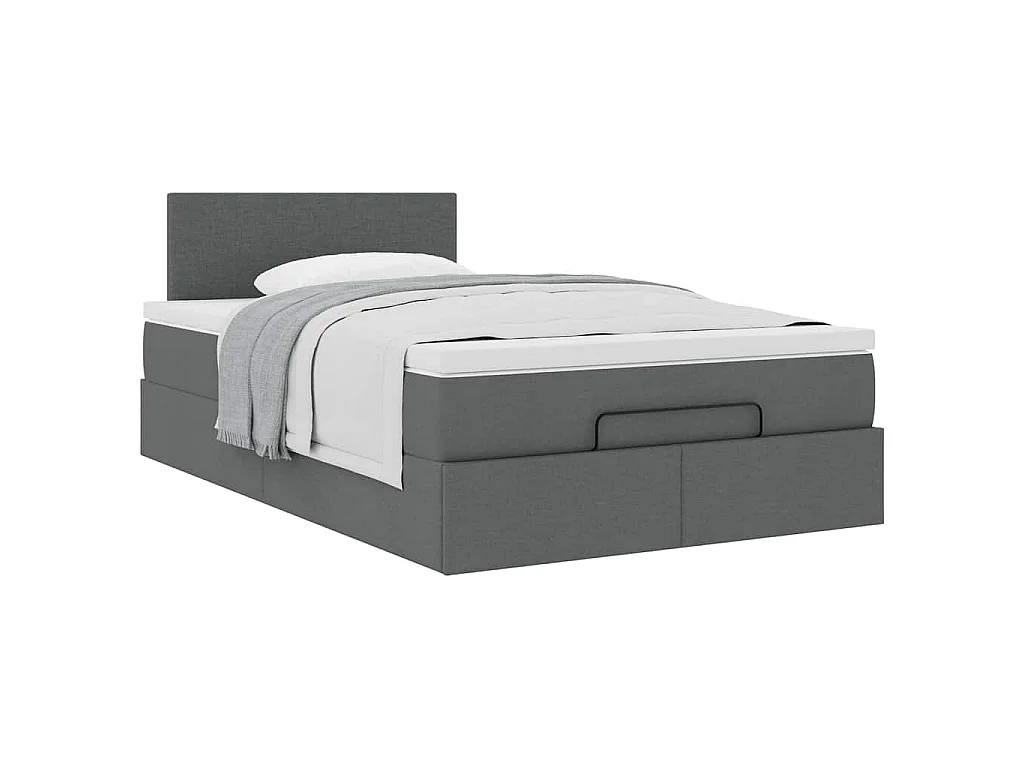 Lit ottoman avec matelas gris foncé 120x190 cm tissu