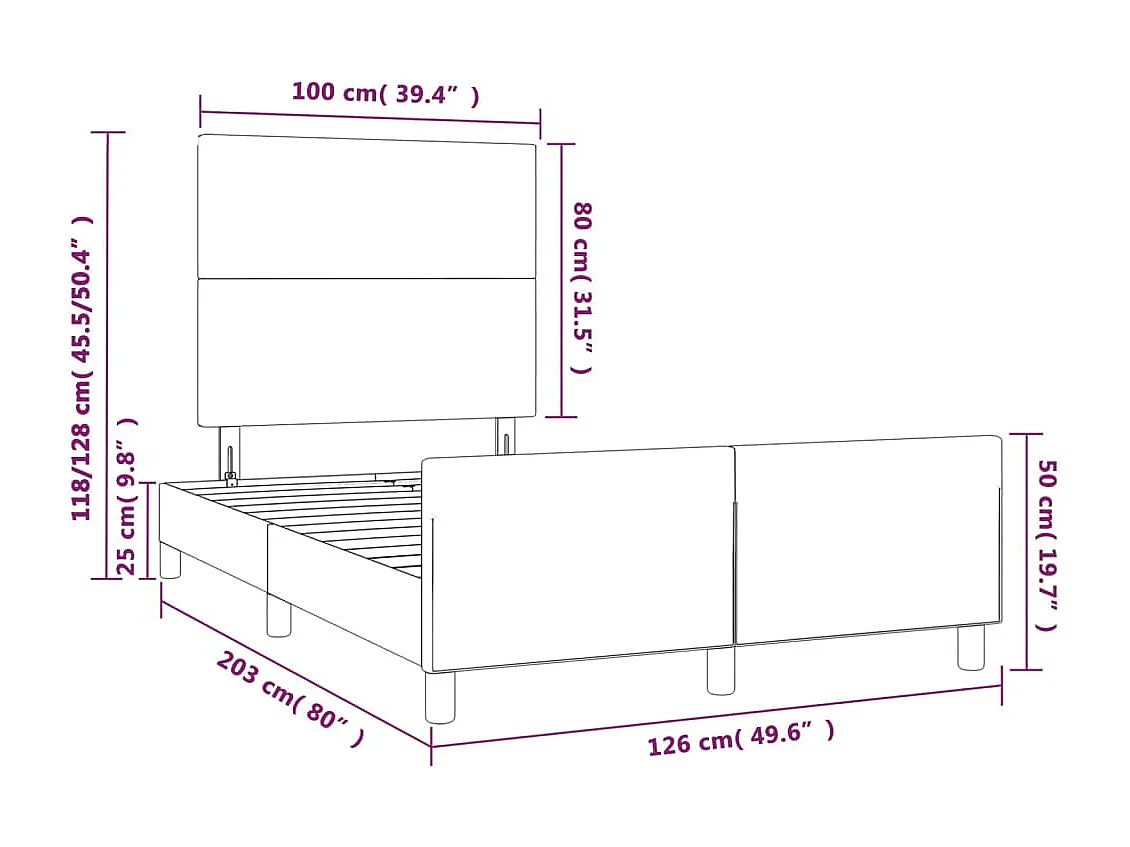 Estrutura de cama sem colchão 120x200 cm veludo preto