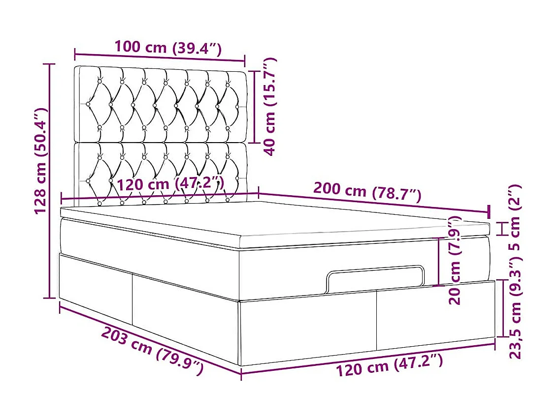 Struttura Letto Pouf con Materasso 120x200 cm in Tessuto