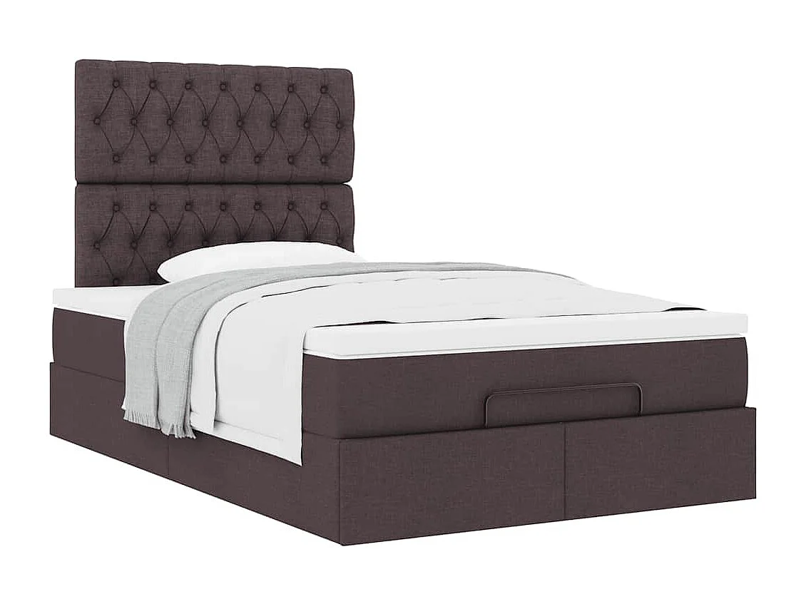 Cadre de lit ottoman avec matelas marron foncé 120x200 cm tissu