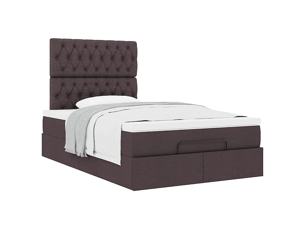 Cadre de lit ottoman avec matelas marron foncé 120x200 cm tissu