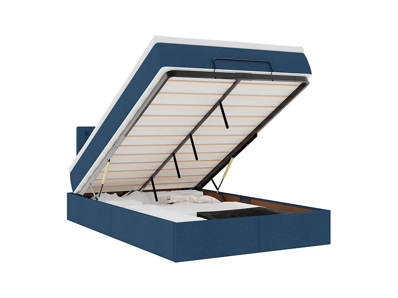 Lit ottoman avec matelas bleu 120x200 cm tissu