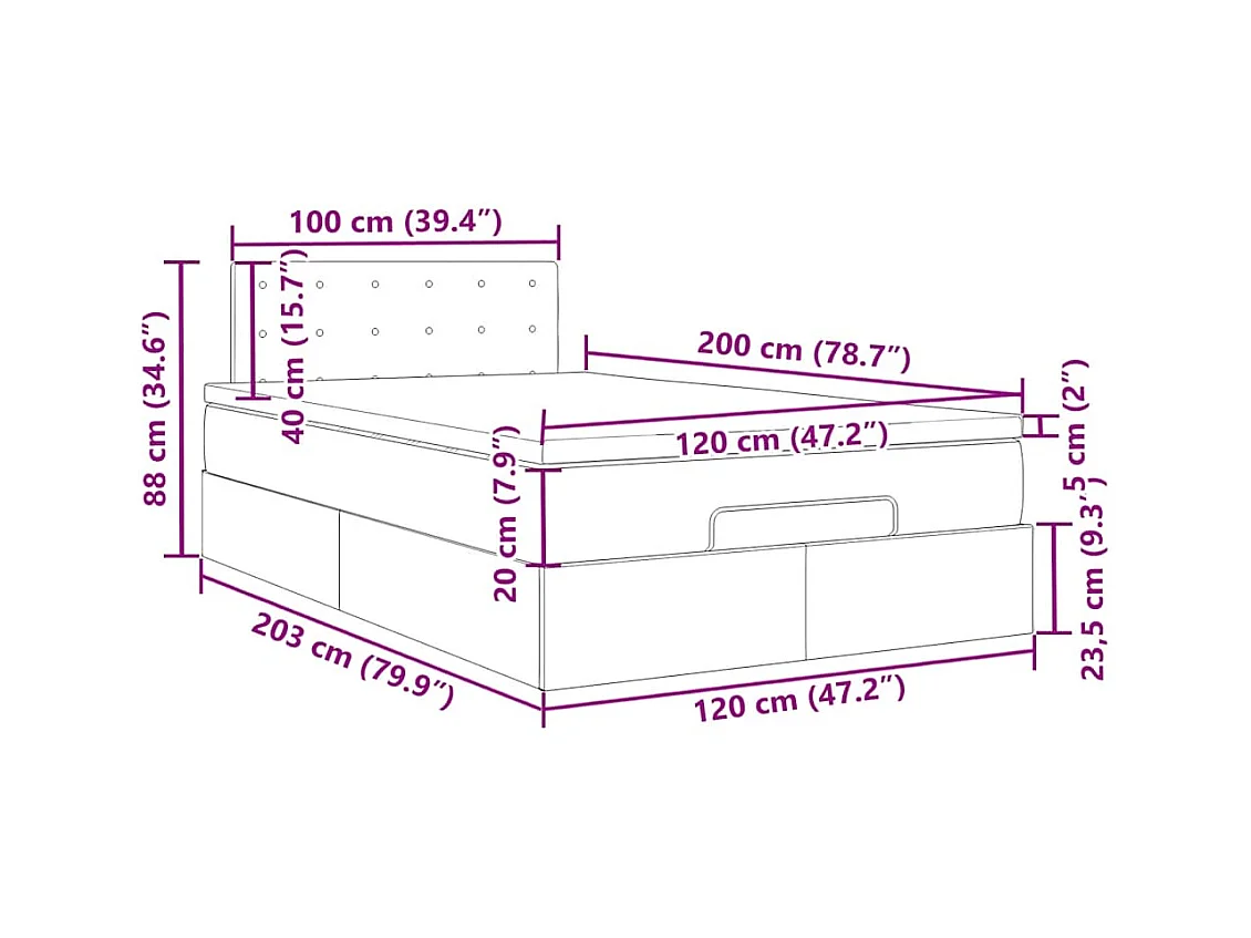 Lit ottoman avec matelas bleu 120x200 cm tissu