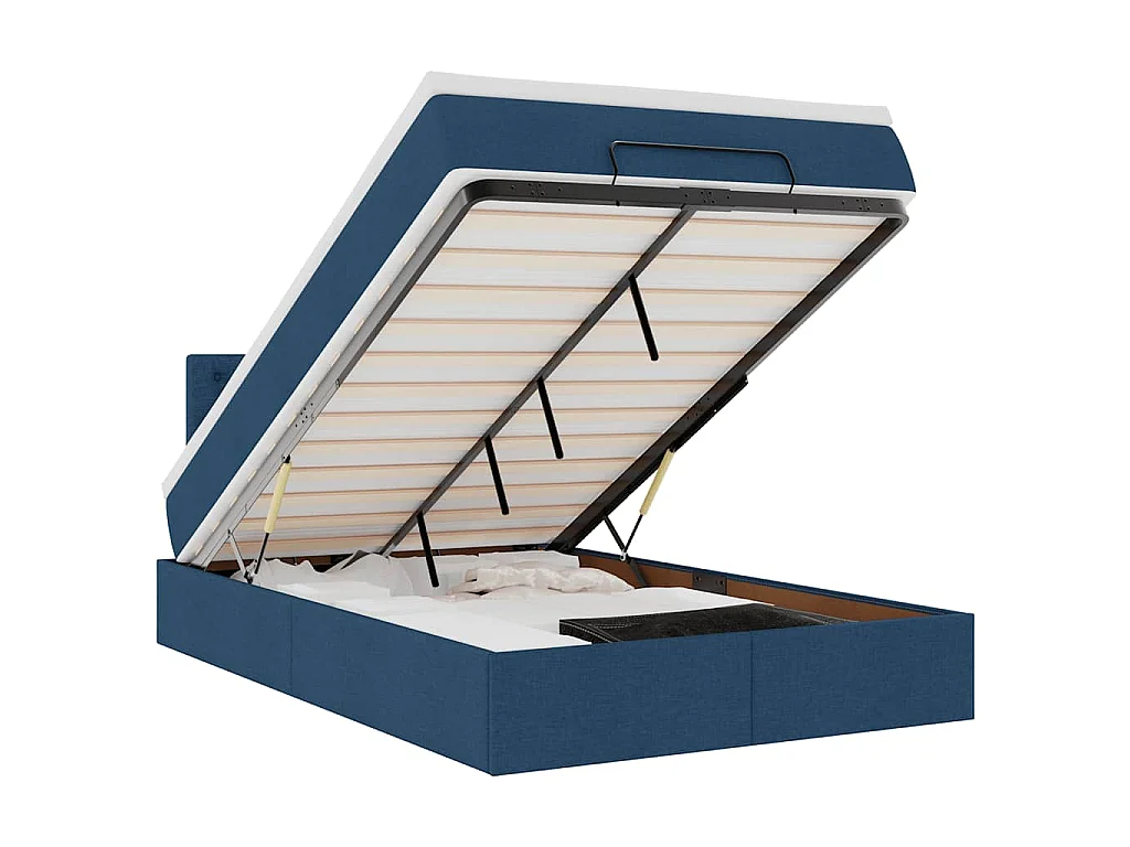 Lit ottoman avec matelas bleu 120x200 cm tissu