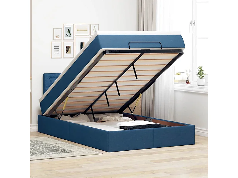 Pouf Letto con Materasso Blu 120x200 cm in Tessuto