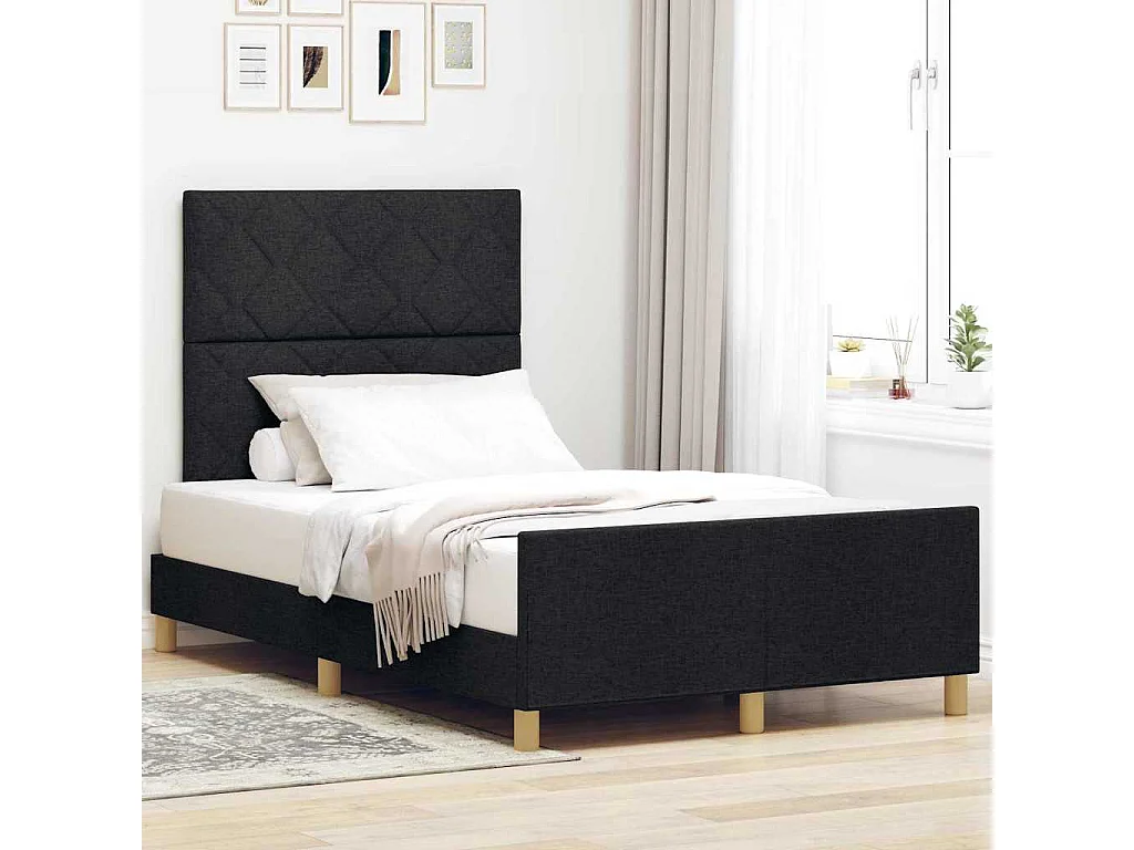 Bettgestell mit Kopfteil Schwarz 120 x 190 cm Stoff