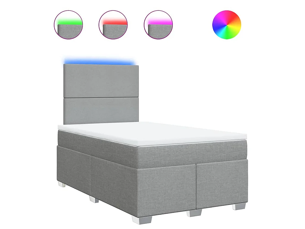 Cama box spring con colchón tela gris claro 120x190 cm
