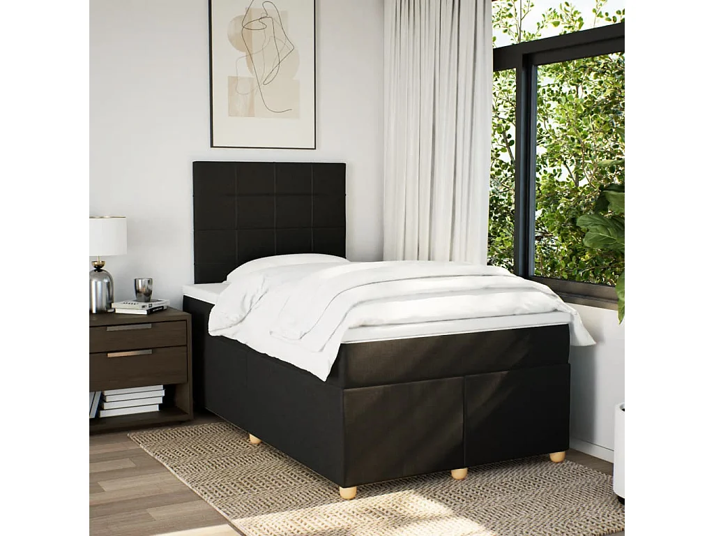 Cama com molas/colchão 120x200 cm tecido preto