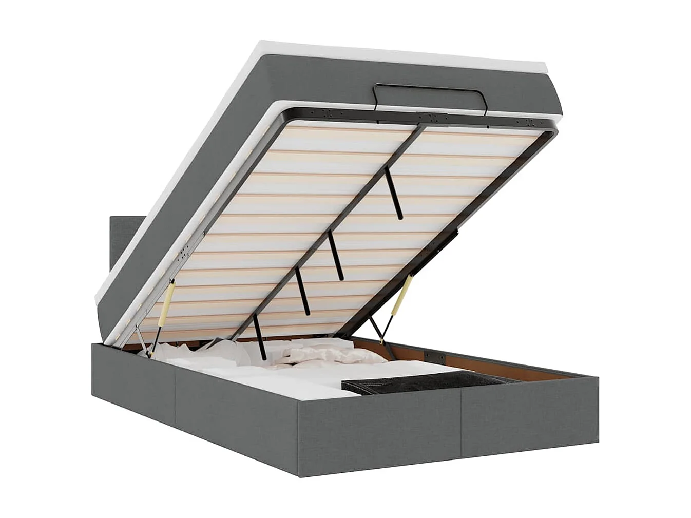 Cama otomana com colchão&LEDs 120x190 cm tecido cinzento escuro