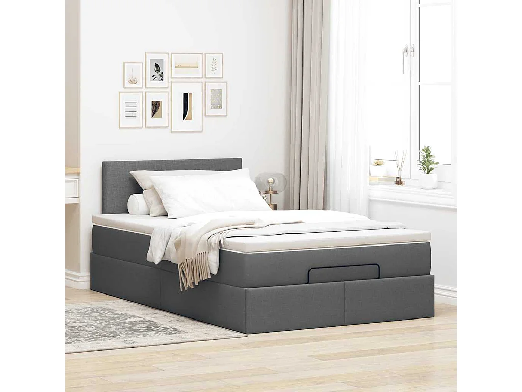 Bed poef met matras en LED's 120x190 cm stof donkergrijs