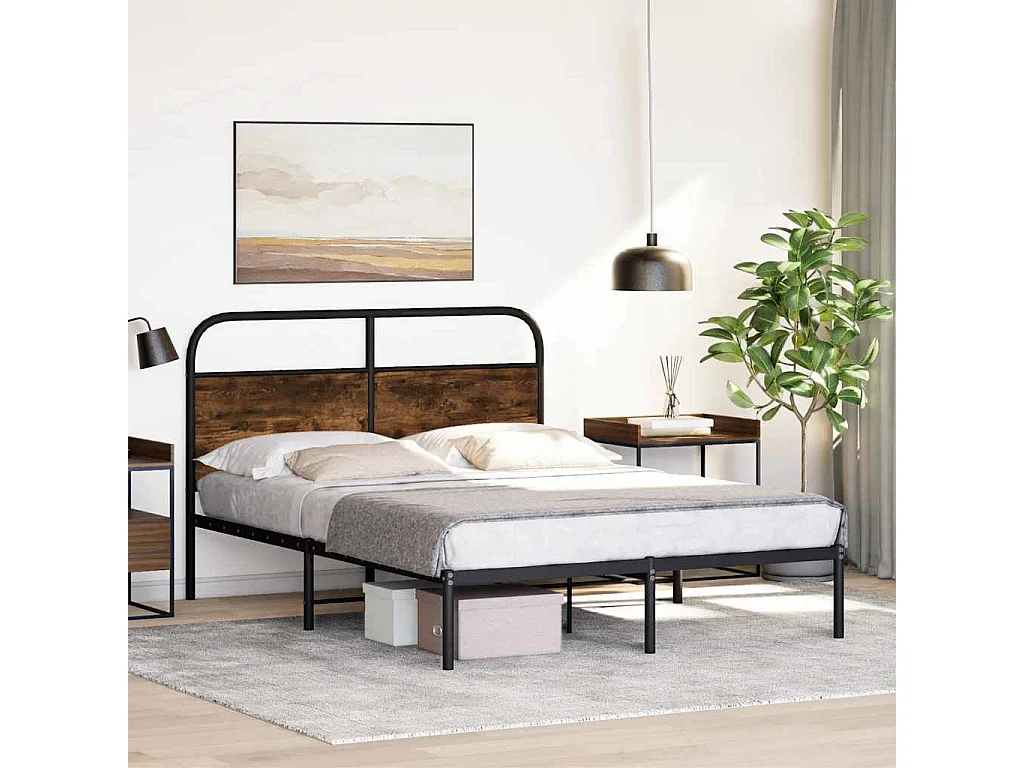 Cadre de lit sans matelas 120x190 cm chêne fumé bois ingénierie