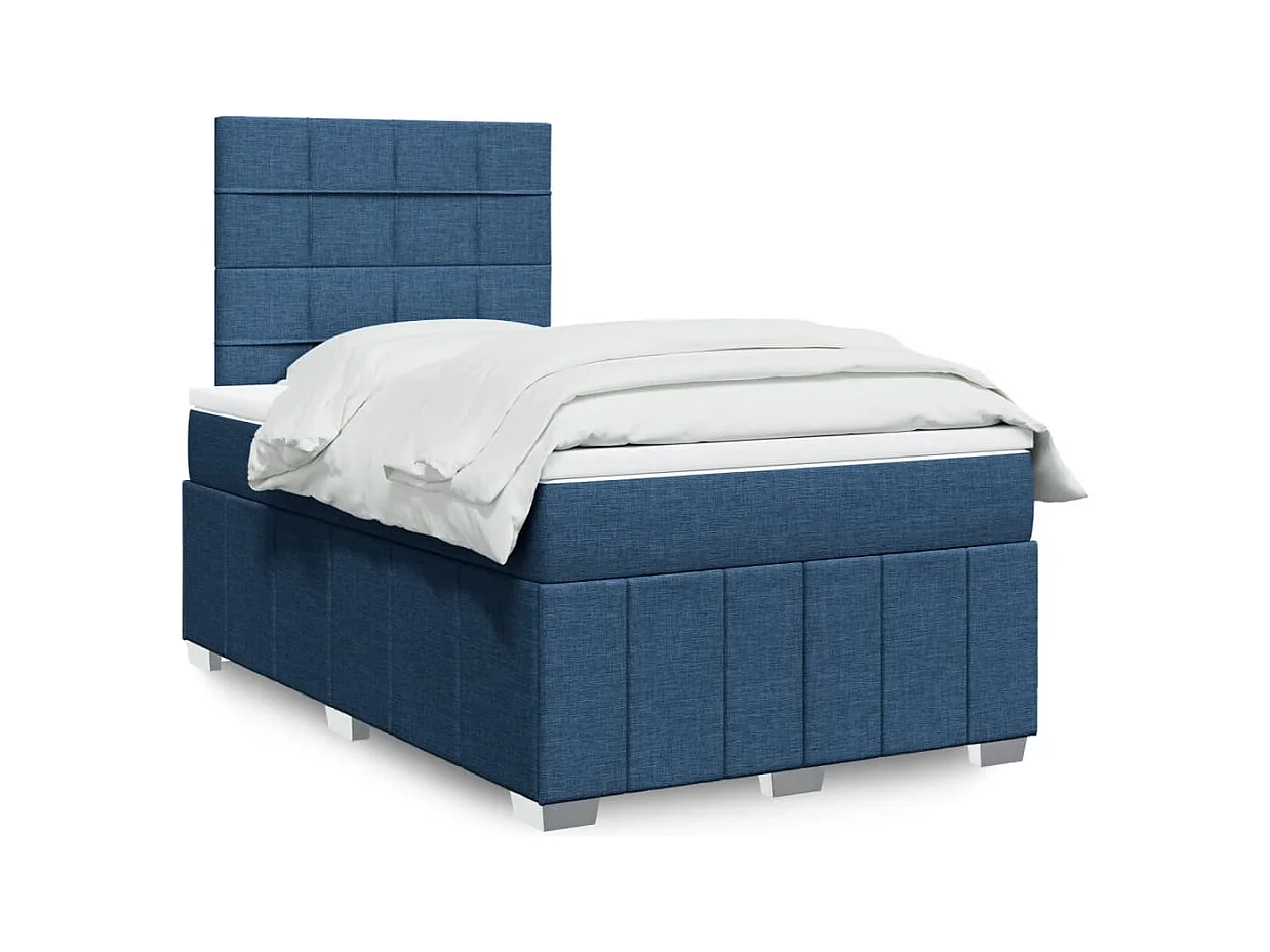 Sommier à lattes de lit avec matelas bleu 120x190 cm tissu