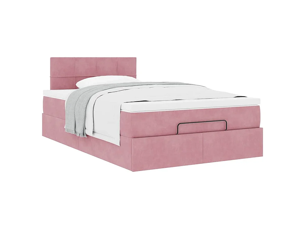 Lit ottoman avec matelas rose 120x190 cm velours