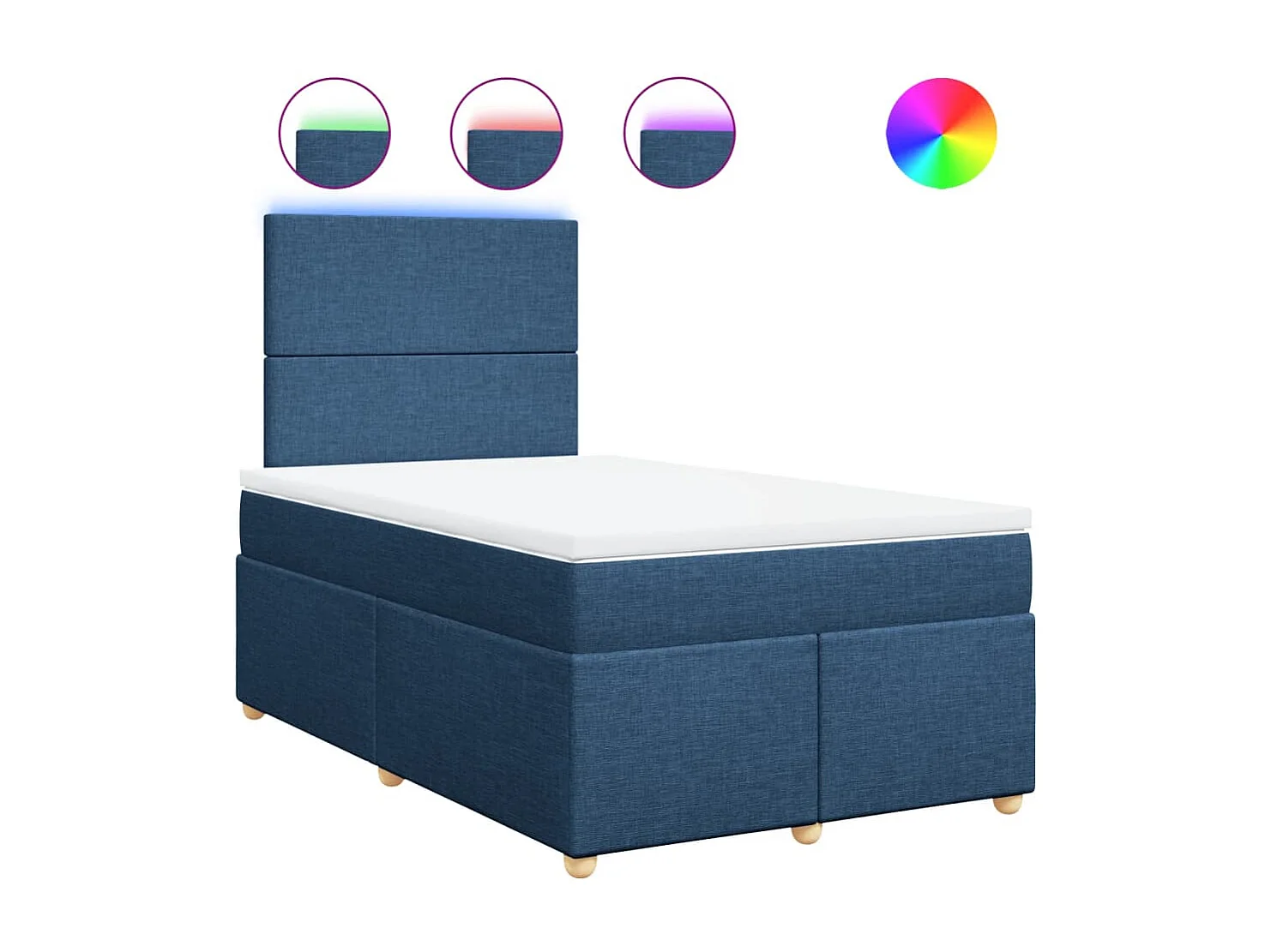 Cama box spring con colchón tela azul 120x190 cm