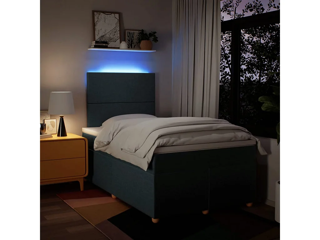 Cama box spring con colchón tela azul 120x190 cm